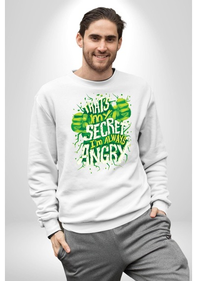 Bu Benim Sırrım Her Zaman Kızgınım Unisex Beyaz Sweatshirt Beyaz