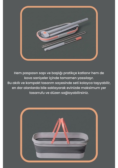 Gonzo Kendinden Sıkmalı Katlanır Kovalı Temizlik Seti Mop Paspas
