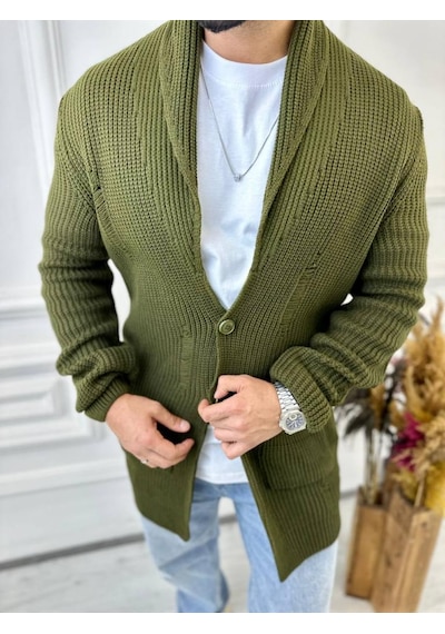 Elku Moda Hırka Örgülü Şal Yaka Cepli Lazer Kesim Yırtık Detaylı Tüylenmez Örgü Triko Hırka Yeşil Elku Moda Hırka Örgülü Şal Yaka Cepli Lazer Kesim Yırtık Detaylı Tüylenmez Örgü Triko Hırka Yeşil