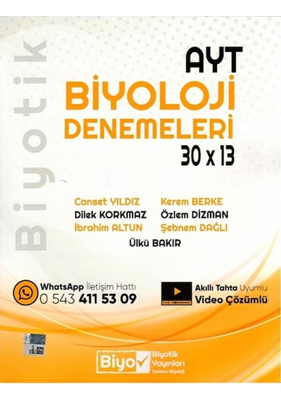 Biyotik Yayınları Ayt Biyoloji Biyotik 30X13 Deneme