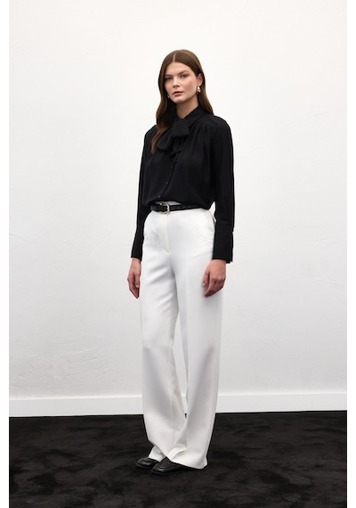 Sateen Sofia Palazzo Pantolon - Ekru-137036 Ekru