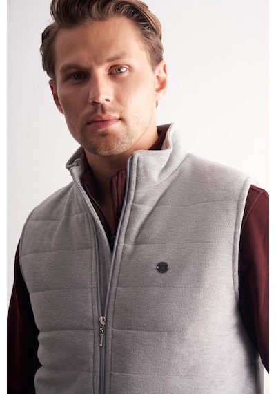 İmza Gri Dik Yaka Fermuarlı Casual Slim Fit Kapitone Yelek 1009255103 Gri