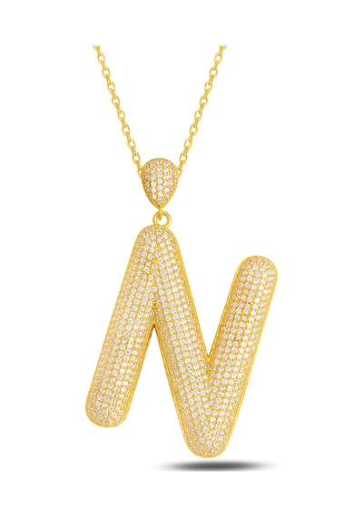 Brezza Lusso Jewelry 18k Serie Oro N Harfi Kadın Gümüş Kolye 50 CM 50 CM