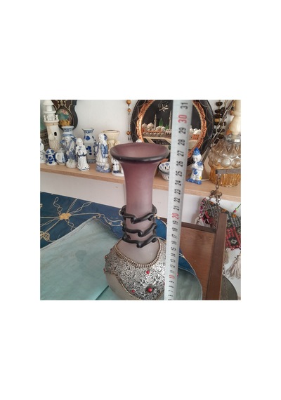 El Yapımı Antika Cam Vazo Gri Gri