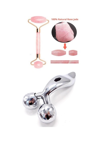 Pembe Kuvars Jade Roller Yüz Masaj Taşı Gençleştirici & 3d Massager Sıkılaştırıcı Masaj Aleti Karışık