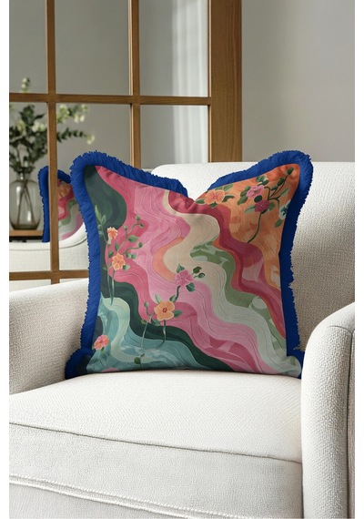 Retro Çiçek Dalgalı Saçaklı Yastık Kılıfı - Botanik Pembe Turuncu Lacivert Püsküllü Kırlent Kılıfı Derin Lagün Serenat Retro Çiçek Dalgalı Saçaklı Yastık Kılıfı - Botanik Pembe Turuncu Lacivert Püsküllü Kırlent Kılıfı Derin Lagün Serenat