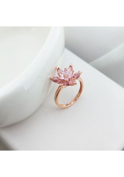Vaoov 925 Ayar Gümüş Pembe Lotus Yüzük