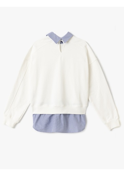 Koton İki Farklı Kumaş Kullanımlı Uzun Kollu Pamuklu Gömlek Yaka Sweatshirt Beyaz 5sak10188ek Beyaz Koton İki Farklı Kumaş Kullanımlı Uzun Kollu Pamuklu Gömlek Yaka Sweatshirt Beyaz 5sak10188ek Beyaz