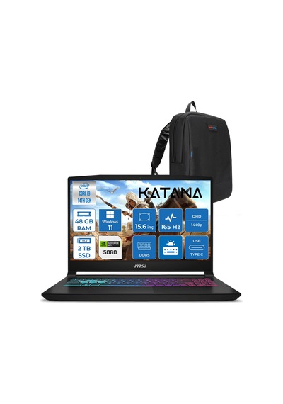 MSI Katana 15 HX B14WFK-450XTRH32 i9-14900HX 48 GB 2 TB SSD RTX5060 15.6" W11H Dizüstü Bilgisayar + Çanta