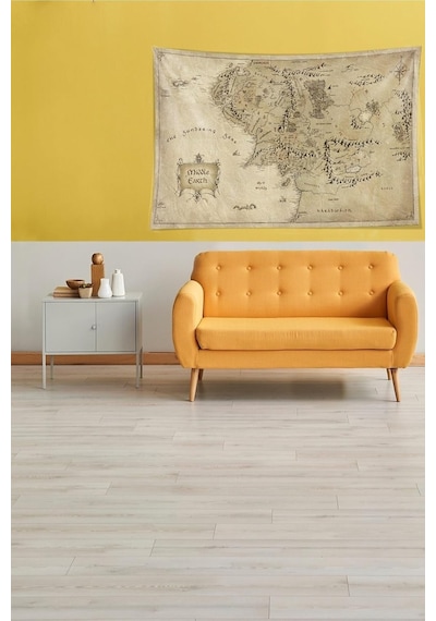 Pelangi Bej Middle Earth Orta Dünya Haritası Leke Tutmaz Kadife Kumaş Duvar Örtüsü Duvar Halısı Tapestry Ywll389 Çok Renkli