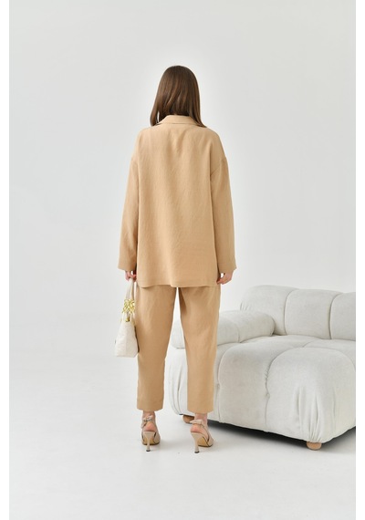 Ftz Women Kadın Keten Ceketli Takım Beige 30777-beige Bej