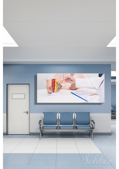 Kanvas Tablo Meme Anatomisi Maketi Açıklama Yapan Doktor Yatay Duvar Tablosu - 4678 Çok Renkli