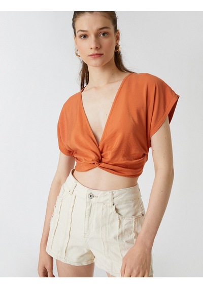Koton Crop Bluz Büzgü Detaylı Turuncu 2sak60291cw Turuncu