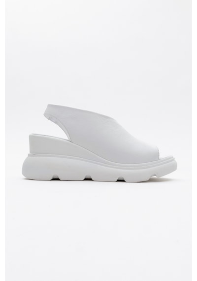 Luvishoes Agusto Beyaz Cilt Hakiki Deri Kadın Dolgu Topuk Sandalet Beyaz