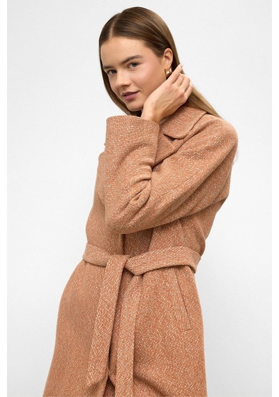 Olcay Oversize Çıt Çıt Kapamalı Balık Sırtı Desen Ara Boy Kaban Somon 3035 Krem