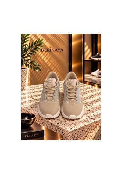 Derikaya Kadın Bej Kalın Taban Bağcıklı Günlük Sneaker Spor Ayakkabı