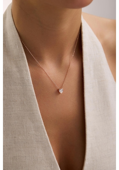 925 Ayar Gümüş Rose Kaplama Minimal Tasarım Kalp Kolye Rose Gold
