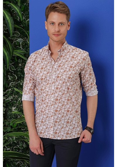 Efor G 1542 Slim Fit Taba Klasik Gömlek Taba