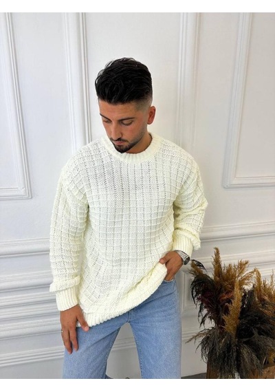 Elku Moda Kazak Oversize Kare Örme Desenli Naturel Pamuk Bol Kesim Tüylenmeyen Salaş Triko Kazak Beyaz Elku Moda Kazak Oversize Kare Örme Desenli Naturel Pamuk Bol Kesim Tüylenmeyen Salaş Triko Kazak Beyaz