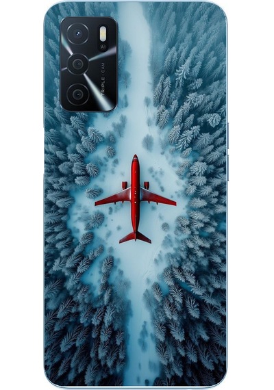 Oppo A16 Uyumlu Kış Ortasında Uçak Baskılı Silikon Kılıf Renkli