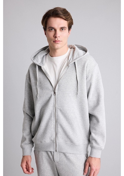 Defacto Relax Fıt Kapüşonlu İçi Yumuşak Tüylü Kalın Kumaş Fermuarlı Sweatshirt D7599ax26augr210 Gri-gr210