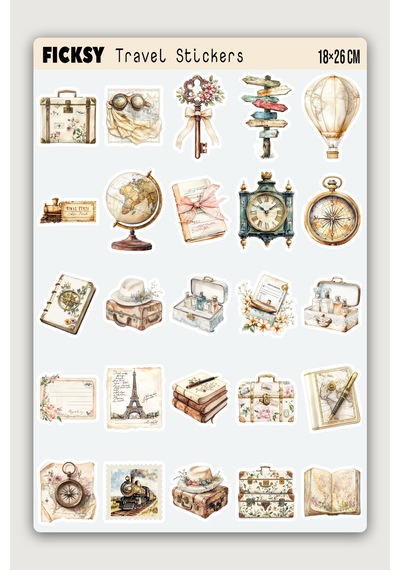 Vintage Seyahat Temalı Sticker Seti - 25 Adet Travel Etiket Çıkartma Diğer