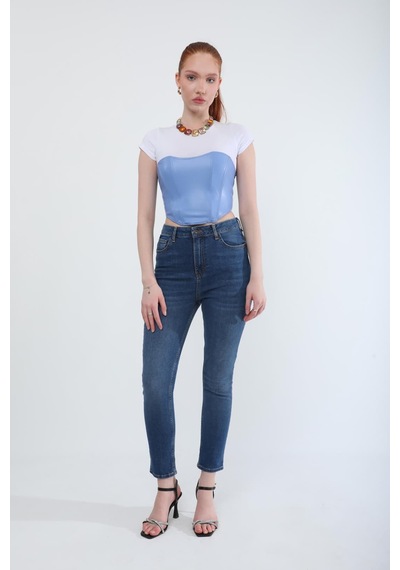 Kadın Slim Fit Likralı Esnek Jean Pantolon Mavi Mavi