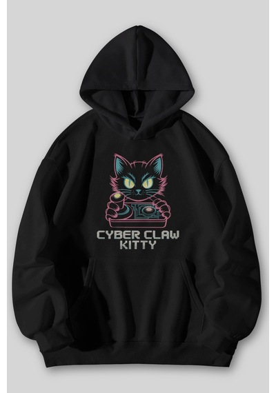 Harmandar Cyber Claw Kitty Baskılı Unisex Siyah Gri Kanguru Cepli Kapüşonlu Sweatshirt Hoodie Siyah Harmandar Cyber Claw Kitty Baskılı Unisex Siyah Gri Kanguru Cepli Kapüşonlu Sweatshirt Hoodie Siyah
