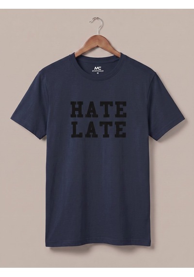 Maccali Erkek Lacivert Hate Late Baskılı Bisiklet Yaka Bol Kesim Tişört