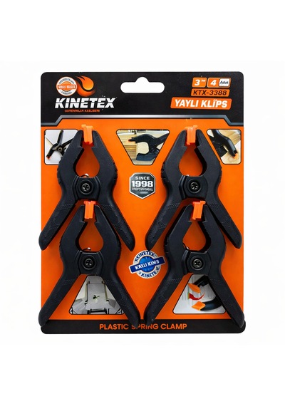 Kinetex Ktx-3388 Yaylı Klips 4 Lü Set 3 Plastik Sıkıştırma Mandalı Mandal Tip Işkence Pense Klips