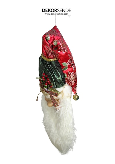 Yılbaşı Süsü Şapkalı Noel Baba Kafa Kapı Süsü Yeşil Kırmızı 90 Cm