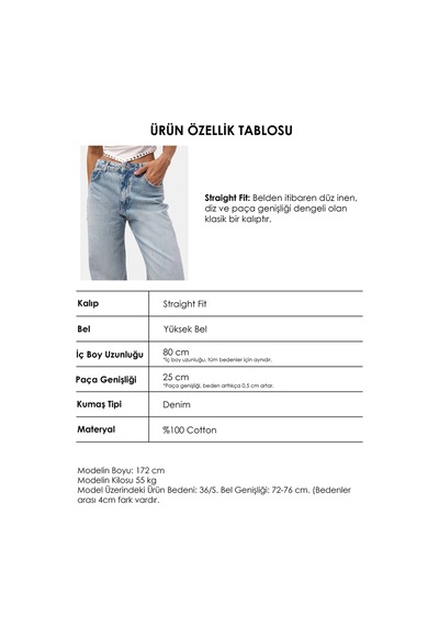 Kadın Açık Kot Doris 4s6-32 Straight Fit Yüksek Bel Denim Jean Kotrengid1