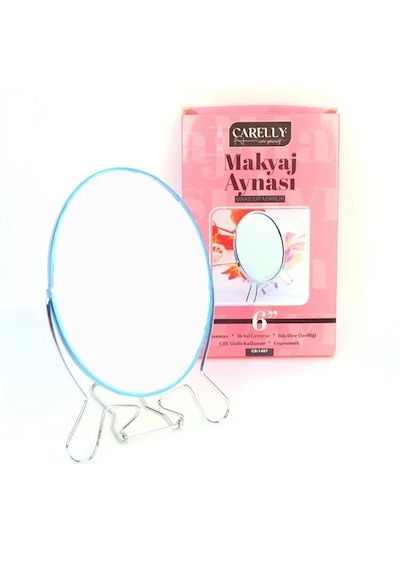 Çift Taraflı Büyüteçli Ayna, 15 Cm Makyaj Aynası, Metal Çerçeve Ve Ayaklı Masa Üstü Makyaj Aynası Gümüş