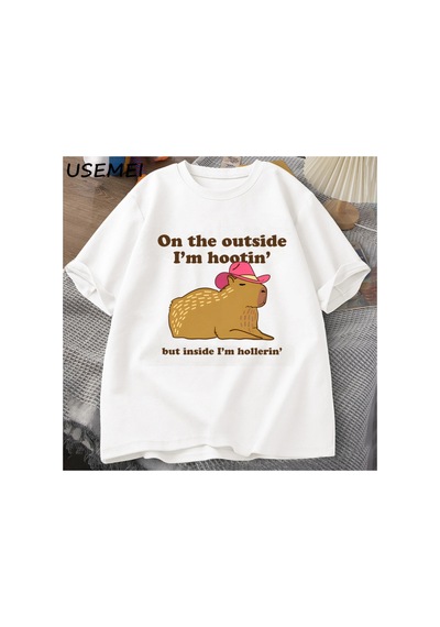 Tarzsokak Dışarıda Ben Hootin Capybara Tişörtleri Adam Batı T-shirt Kovboy Cowgirl Komik Me 3074 Beyaz