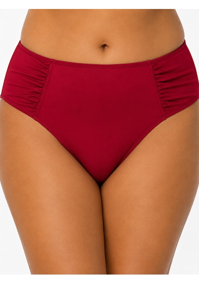 Büyük Beden Yan Drapeli Toparlayıcı Yüksek Bel Kadın Bikini Alt Kırmızı