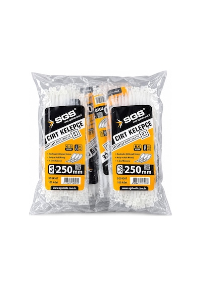 Sgs Tools Plastik Cırt Kelepçe 3.6x250mm Beyaz- 10'li Paket