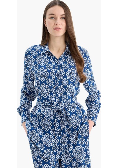 Defacto Relax Fit Desenli Viskon Uzun Kollu Tunik D9753ax25smnv30 Lacivert