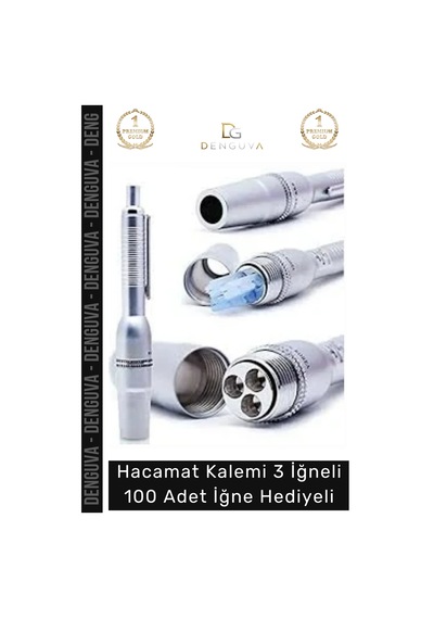 Hacamat Metal Profesyonel Kaliteli Pratik Hacamat Kalemi 3 İğneli 100 Adet İğne Hediyeli