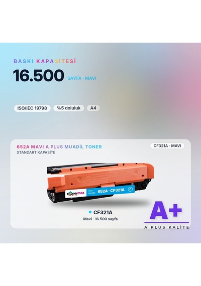 Hp 652a Cf321a Mavi Uyumlu Toner A Plus / Color Laserjet Enterprise M651 / Flow Mfp M680