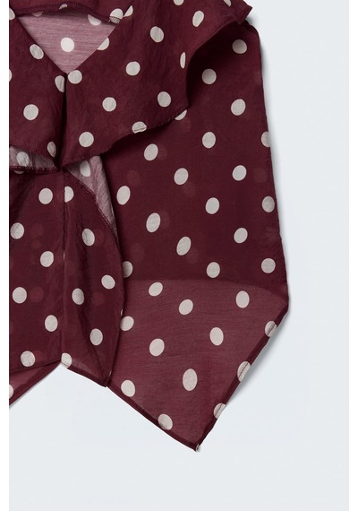 Sateen Puantiye Desenli Askılı Fırfırlı Bluz - Bordo-137634