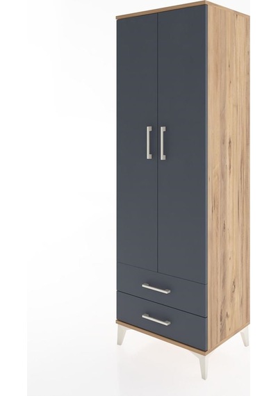 Hyperion Dolap Tek Raflı 2 Çekmeceli Tek Askılı 60x44x182 Çam... Çam