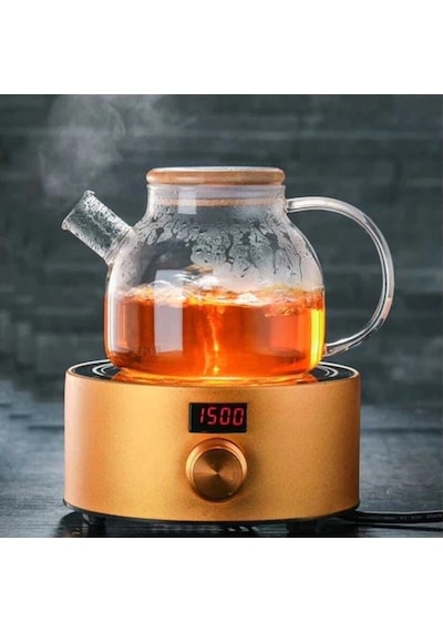 Bambu Kapaklı Isıya Dayanıklı Cam Bitki Çayı Demliği 900 ML