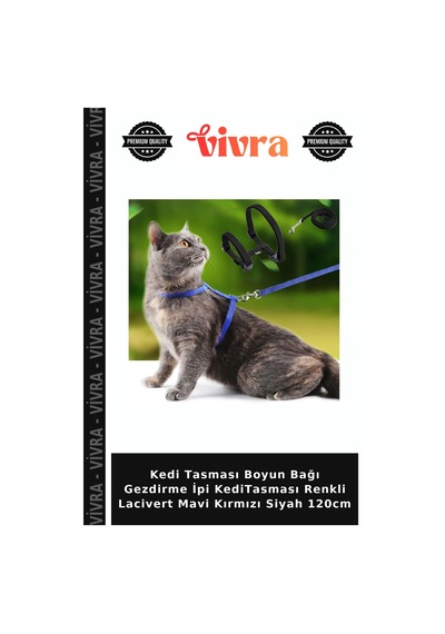 Kedi Tasması Boyun Bağı Gezdirme İpi Keditasması Renkli Lacivert Mavi Kırmızı Siyah 120cm