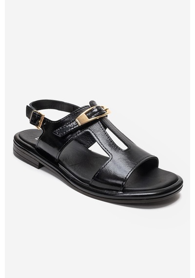 Luvishoes Auren Siyah Rugan Hakiki Deri Tokalı Kadın Sandalet