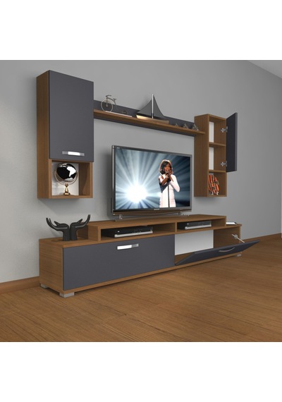 Decoraktiv Ekoflex 5da Mdf Tv Ünitesi Tv Sehpası Ceviz - Antrasit