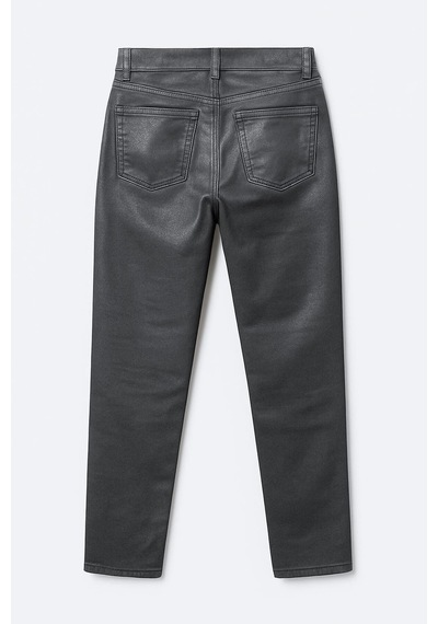 Kadın Yüksek Bel Parlak Mum Kumaş Wide Leg Jean Pantolon Füme