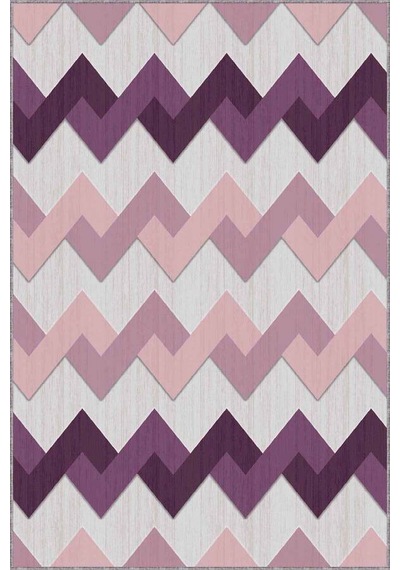 Mor Zigzag Kaymaz Tabanlı Makinede Yıkanabilir Halı Kn005n11