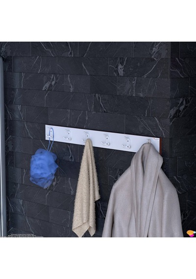 Modilayn Arı Serisi 86,4x9,6 Cm 18 Kancalı Banyo Askısı - 6'lı Set Ekstra Düzen Ve Yer Tasarrufu Beyaz