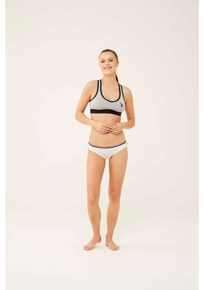 U.S. Polo Assn. Kadın Beyaz - Mavi Melanj - Gri Melanj 3 Lü Slip 66271 Mavi
