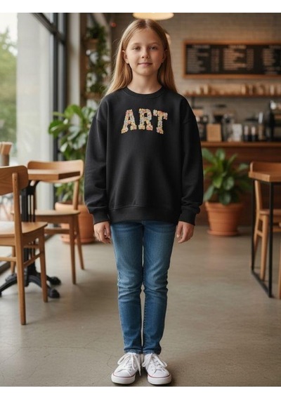 Kız Çocuk Art Yazılı Sweatshirt-16395 Siyah